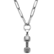  Nemesacél Súlyzó medál ezüst színű hosszú szemes lánccal nyaklánc