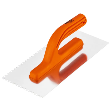 Neo Tools Acél simító, fogazott, rozsdamentes, 270x125mm, 4x4x4mm, műanyag markolat kőműves és burkoló szerszám