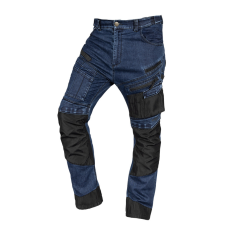 Neo Tools Farmer munkásnadrág, Denim, 82% pamut, Oxford szövet, térdvédő betét, cippzáras zsebek, kék-fekete, L