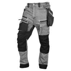 Neo Tools Neo farmer munkásnadrág, Denim, 82% pamut, Oxford szövet, Cordura betétek, cippzáras zsebek, szürke-fekete, M