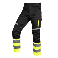 Neo Tools Neo láthatósági munkásnadrág Mix&Match, 1. oszt., 240g/m2, külső zsebek, profilozott térdbetét, fek.-sárga, L