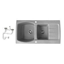 Nero Glasgow-S Kétmedencés Gránit Mosogató - 93x49 cm - Szürke mosogatótálca
