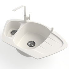 Nero Gránit mosogató NERO Compact + Design csaptelep + adagoló (fehér) mosogatótálca