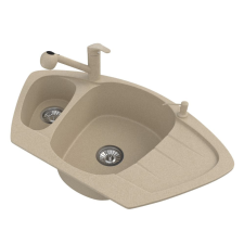 Nero Gránit mosogató NERO Compact + kihúzható zuhanyfejes Shower csaptelep + adagoló (bézs) mosogatótálca