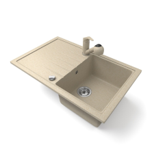 Nero Gránit mosogató NERO Eris + kihúzható zuhanyfejes Shower csaptelep + dugókiemelő (bézs) mosogatótálca