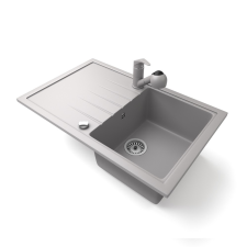 Nero Gránit mosogató NERO Eris + kihúzható zuhanyfejes Shower csaptelep + dugókiemelő (szürke) mosogatótálca