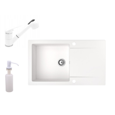 Nero Gránit mosogató NERO Gold + kihúzható zuhanyfejes Shower csaptelep + adagoló (fehér) mosogatótálca