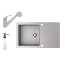 Nero Gránit mosogató NERO Gold + kihúzható zuhanyfejes Shower csaptelep + adagoló (szürke) csaptelep