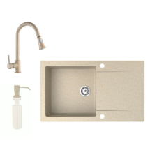 Nero Gránit mosogató NERO Gold + kihúzható zuhanyfejes Snake csaptelep + adagoló (bézs) mosogatótálca