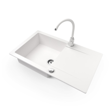 Nero Gránit mosogató NERO Gold + magasított csaptelep + dugókiemelő (fehér) mosogatótálca