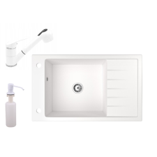Nero Gránit mosogató NERO Grande + kihúzható zuhanyfejes Shower csaptelep + adagoló (fehér) csaptelep