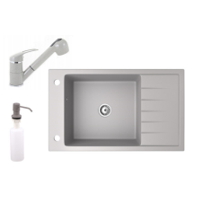 Nero Gránit mosogató NERO Grande + kihúzható zuhanyfejes Shower csaptelep + adagoló (szürke) mosogatótálca