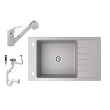 Nero Gránit mosogató NERO Grande + kihúzható zuhanyfejes Shower csaptelep + dugókiemelő (szürke) csaptelep