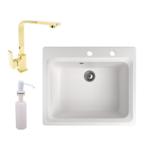 Nero Gránit mosogató NERO Italia + Design Gold csaptelep + adagoló (fehér) csaptelep