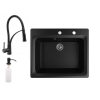 Nero Gránit mosogató NERO Italia + Duo-Flex csaptelep + adagoló (matt fekete)
