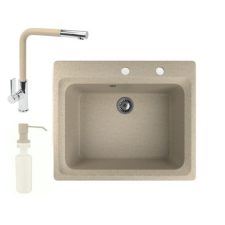 Nero Gránit mosogató NERO Italia + kihúzható fejes Linea csaptelep + adagoló + (bézs) mosogatótálca