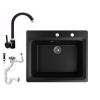 Nero Gránit mosogató NERO Italia + magasított csaptelep + dugóemelő (matt fekete)