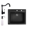 Nero Gránit mosogató NERO Italia + rusztikus csaptelep + adagoló (Fekete)