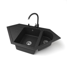 Nero Gránit mosogató NERO Joker + magasított csaptelep + adagoló (fekete) mosogatótálca