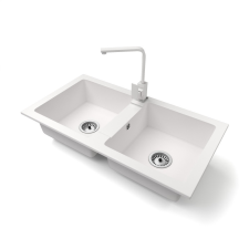 Nero Gránit mosogató NERO Lybra + Design csaptelep + szifon (fehér) mosogatótálca