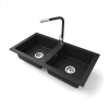 Nero Gránit mosogató NERO Lybra + kihúzható Linea csaptelep + szifon (fekete)