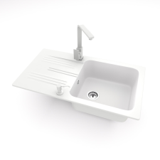 Nero Gránit mosogató NERO Malta + Design csaptelep + adagoló (fefér) mosogatótálca