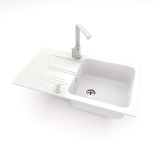 Nero Gránit mosogató NERO Malta + Design csaptelep + adagoló (fehér) mosogatótálca