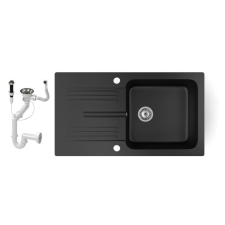 Nero Gránit mosogató NERO Malta + dugókiemelő (matt fekete) mosogatótálca
