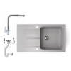 Nero Gránit mosogató NERO Malta + kihúzható fejes Linea csaptelep + dugókiemelő (szürke)