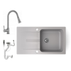 Nero Gránit mosogató NERO Malta + kihúzható zuhanyfejes Snake csaptelep + dugókiemelő (szürke)