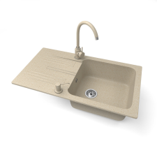Nero Gránit mosogató NERO Malta + magasított csaptelep + adagoló (bézs) mosogatótálca