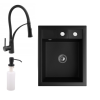 Nero Gránit Mosogató NERO Parma + kihúzható zuhanyfejes Duo-Flex csaptelep + adagoló + szifon (matt fekete)