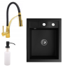 Nero Gránit Mosogató NERO Parma + kihúzható zuhanyfejes Duo-Flex Gold csaptelep + adagoló + szifon (matt fekete)