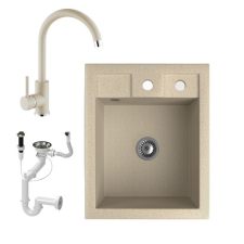 Nero Gránit Mosogató NERO Parma + magasított csaptelep + dugóemelő + szifon (bézs) mosogatótálca