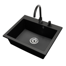 Nero Gránit mosogató NERO Piazza-60 + magasított csaptelep + adagoló (fekete) mosogatótálca