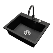 Nero Gránit mosogató NERO Piazza-60 + magasított csaptelep + dugóemelő (fekete) mosogatótálca