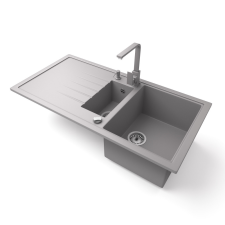 Nero Gránit mosogató - Nero Solarys + Design csaptelep + adagoló + dugókiemelő (szürke) mosogatótálca
