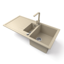 Nero Gránit mosogató - Nero Solarys + Design csaptelep + dugókiemelő (bézs) mosogatótálca