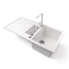 Nero Gránit mosogató - Nero Solarys + Design csaptelep + dugókiemelő (fehér) mosogatótálca
