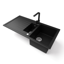 Nero Gránit mosogató - Nero Solarys + Design csaptelep + szifon (matt fekete) mosogatótálca