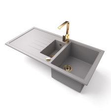 Nero Gránit mosogató - Nero Solarys + Design Gold csaptelep + dugókiemelő (szürke) mosogatótálca