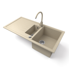 Nero Gránit mosogató - Nero Solarys + magasított csaptelep + dugókiemelő (bézs) mosogatótálca