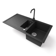 Nero Gránit mosogató - Nero Solarys + Steel csaptelep + dugókiemelő (fekete) mosogatótálca