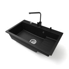 Nero Gránit mosogatótálca NERO Boss + Design csaptelep + adagoló + dugókiemelő (matt fekete) mosogatótálca