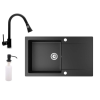 Nero Gránit mosogatótálca NERO Gold + kihúzható zuhanyfejes Snake csaptelep + adagoló (matt fekete)