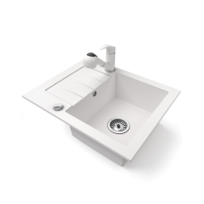 Nero Gránit mosogatótálca NERO Monza + kihúzható zuhanyfejes Shower csaptelep + dugókiemelő (fehér) mosogatótálca