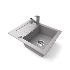 Nero Gránit mosogatótálca NERO Monza + kihúzható zuhanyfejes Shower csaptelep + dugókiemelő (szürke) mosogatótálca