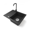 Nero Gránit mosogatótálca NERO Monza + Steel csaptelep + dugókiemelő (fekete)