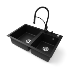 Nero Gránit mosogatótálca NERO Palazzo + Duo-Flex csaptelep + adagoló + dugókiemelő (matt fekete) mosogatótálca