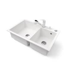 Nero Gránit mosogatótálca NERO Palazzo + kihúzható zuhanyfejes Shower csaptelep + adagoló + dugókiemelő (fehér) mosogatótálca